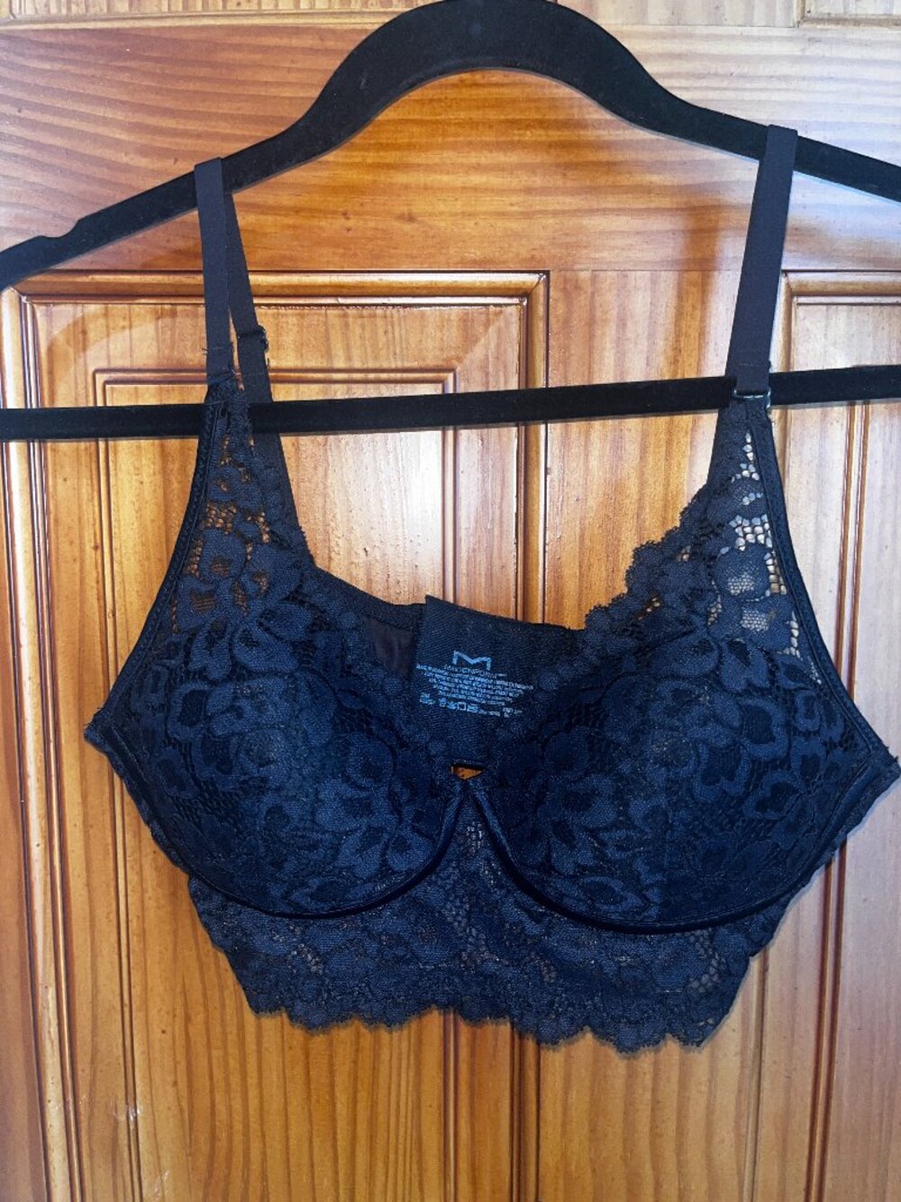 Black longline lace bra 36A
